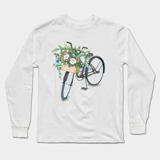 Vintage Black Bicycle With Flowers Long Sleeve T-Shirt